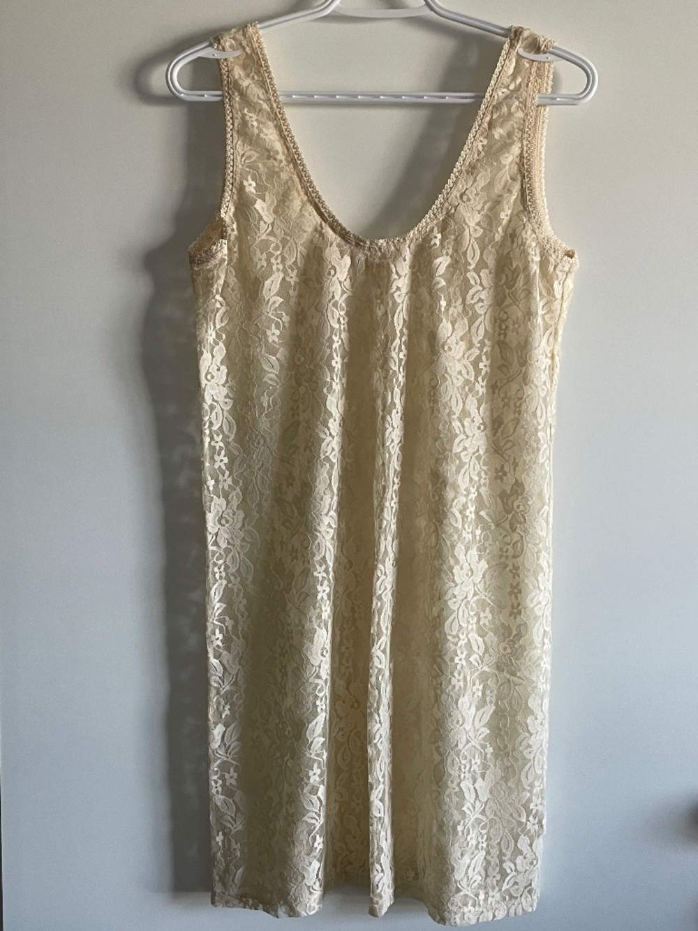 EUC Pins & Needles Urban Outfitters Cream Sheer Lace Midi Slip Dress Size Large